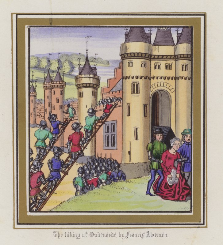 Indtagelsen af Oudenarde af Francis Atremen (farvet gravering) af English School