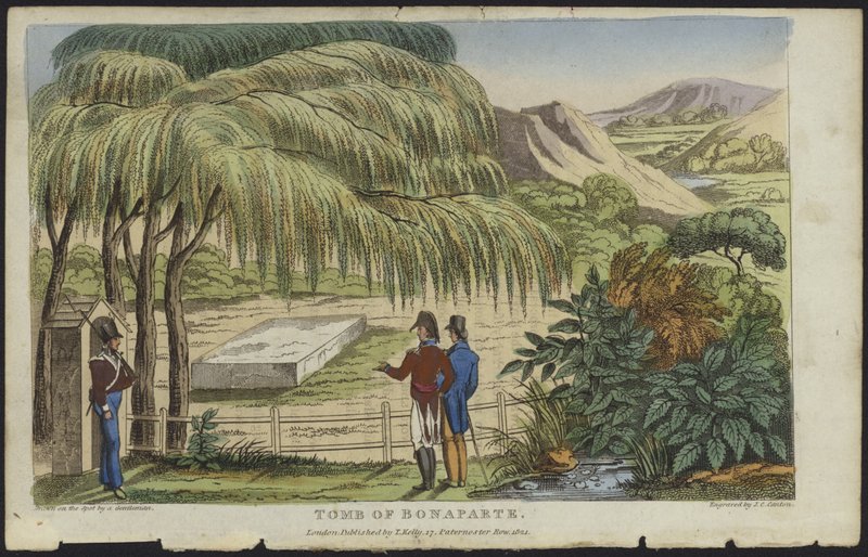 Napoleon Bonapartes grav på St. Helena (farvegravering) af English School