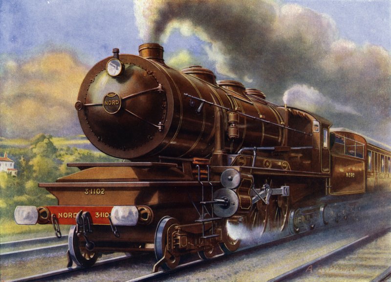 Toget, der kører fra Boulogne til Paris (litho) af English School