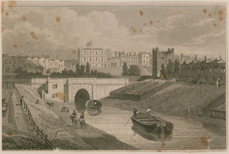 Den vestlige indgang til Regents Canal Tunnel, Islington, London af English School