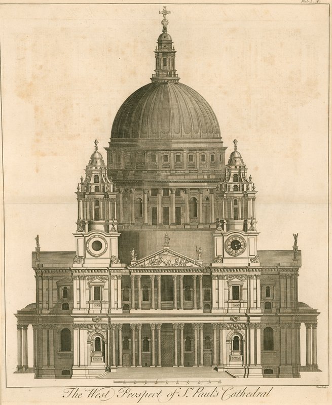 Den vestlige udsigt til Cathedral of St Pauls, London af English School