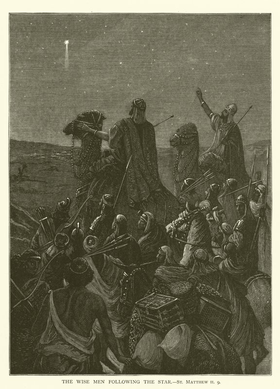 De vise mænd følger stjernen, St. Mattæus II, 9 (gravering) af English School