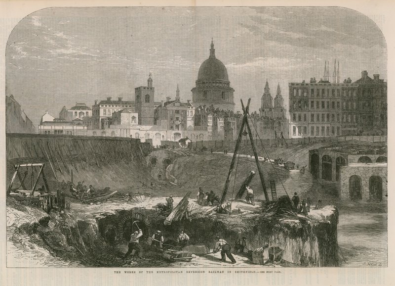 Arbejdet med Metropolitan Extension Railway i Smithfield af English School