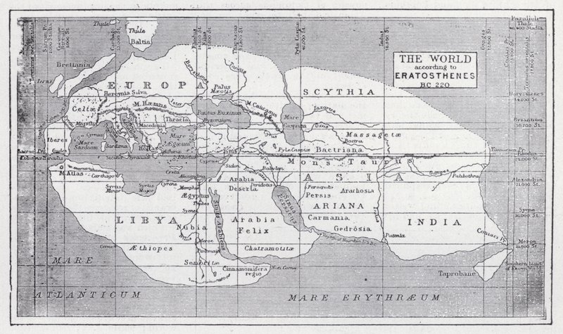 Verden ifølge Eratosthenes, BC 220 (litho) af English School