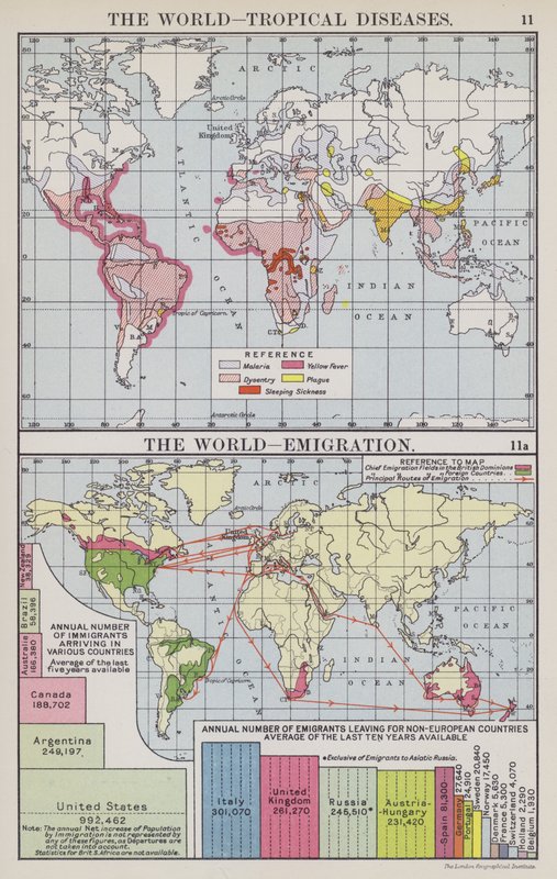 Verden, tropiske sygdomme, Verden, emigration (farvelitografi) af English School