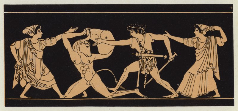 Theseus dræber minotauren (farvelitografi) af English School