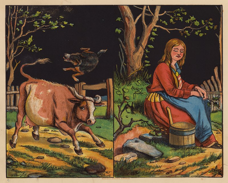 This Is The Cow; This Is The Maiden Forlorn (farvelitografi) af English School