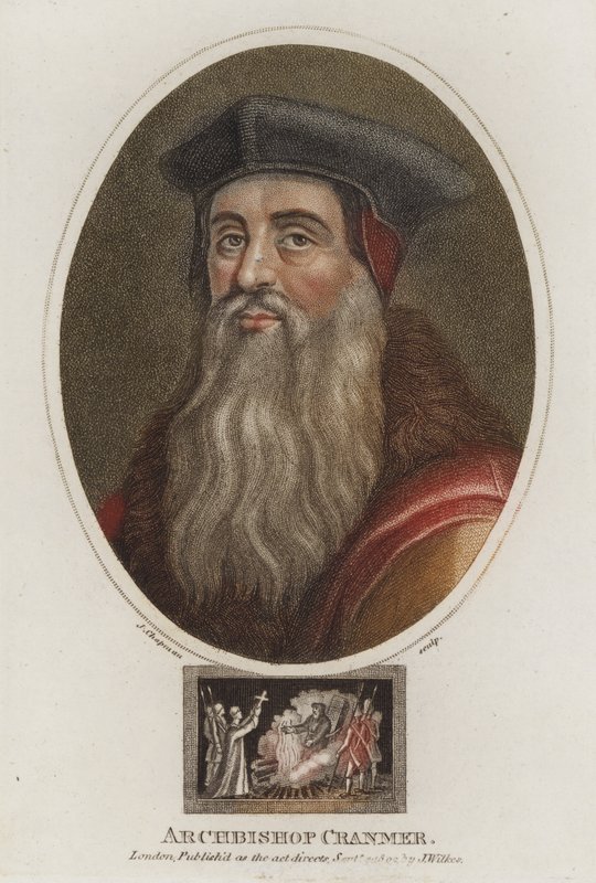 Thomas Cranmer, ærkebiskop af Canterbury (farvet gravering) af English School