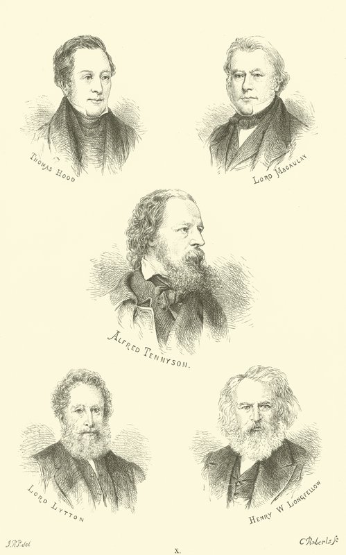 Thomas Hood, Lord Macaulay, Alfred Tennyson, Lord Lytton, Henry W Longfellow af English School