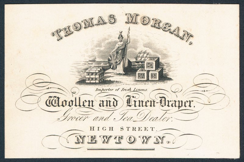 Thomas Morgan, uld- og hørdraper, købmand og tehandler, handelskort af English School