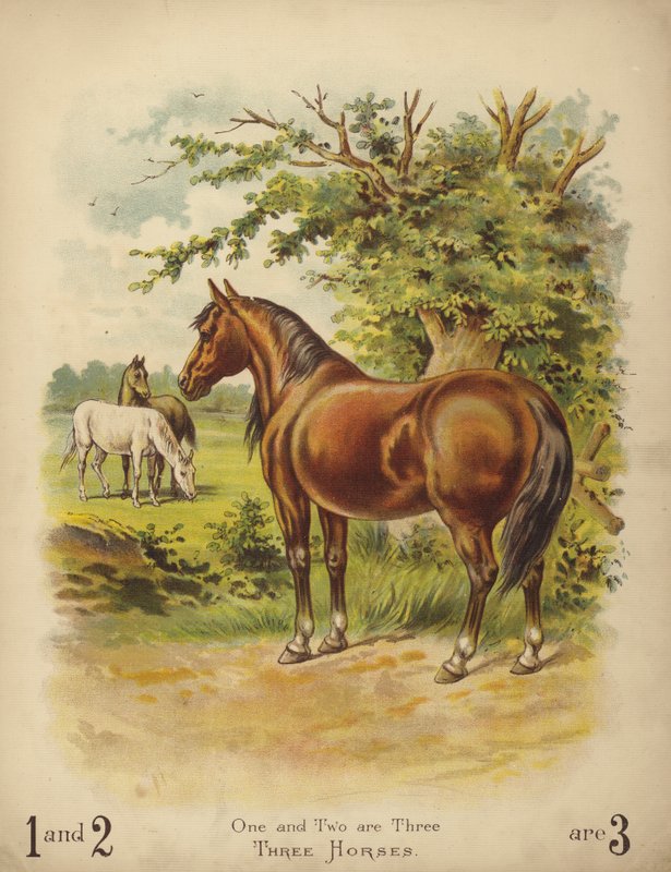 Tre heste (chromolitho) af English School