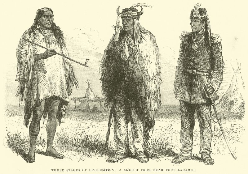 Tre stadier af civilisation, en skitse fra nær Fort Laramie af English School