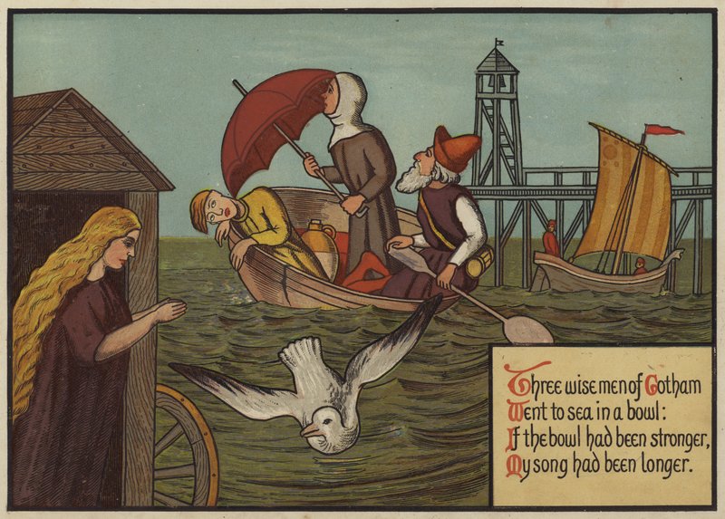 Tre vise mænd fra Gotham (farve litho) af English School