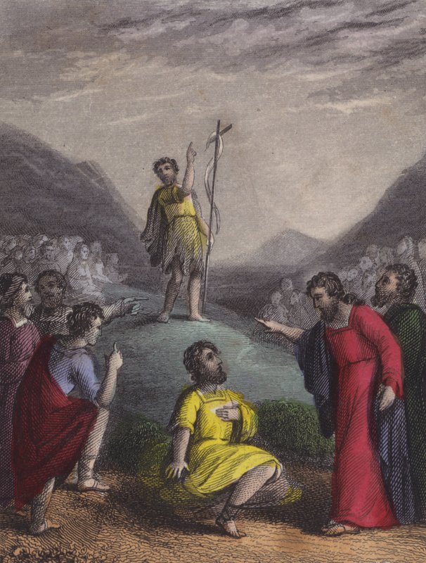 Gennem Judas frugtbare vild kom Døberen ... (farvet indgravering) af English School