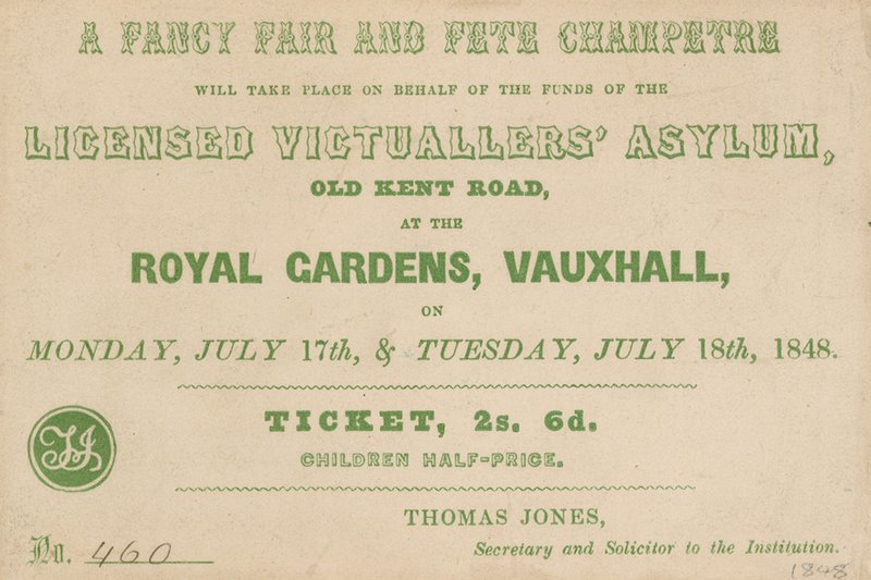 Billet til A Fancy Fair og Fete Champetre i Royal Gardens, Vauxhall, London af English School