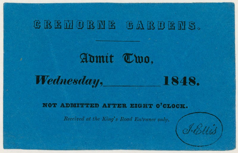 Billet til Cremorne Gardens, London, 1848 af English School