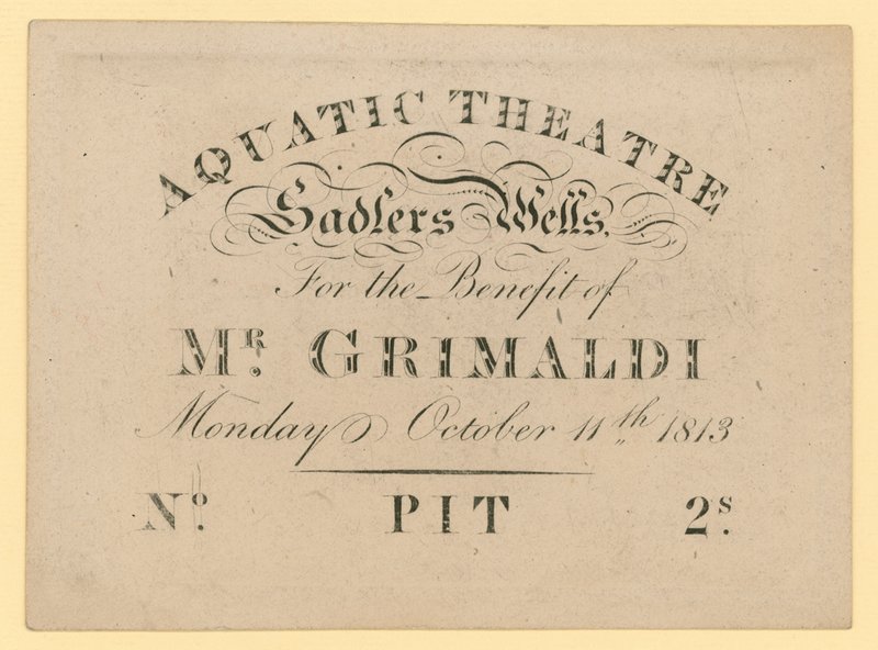Billet til Aquatic Theatre, til fordel for hr. Grimaldi, 11. oktober 1813 af English School