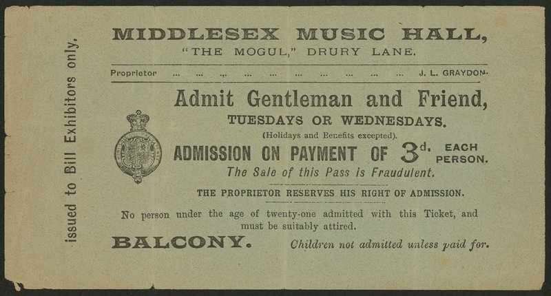 Billet til Middlesex Music Hall, The Mogul, Drury Lane, London af English School