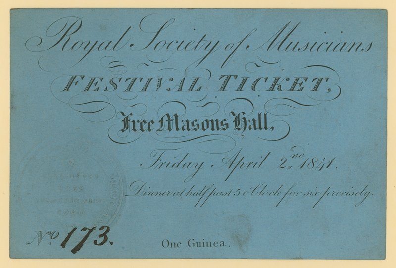 Billet til Royal Society of Musicians Festival, Free Masons Hall af English School