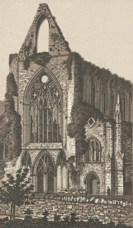 Tintern Abbey, vestfronten (litho) af English School