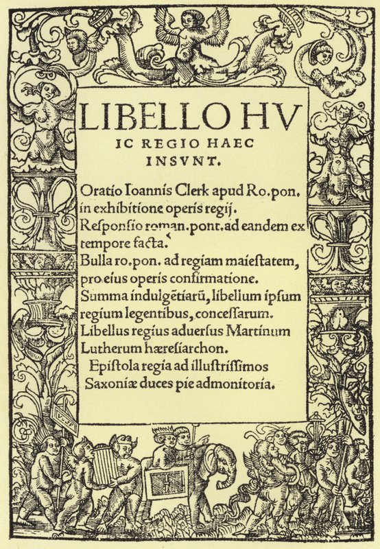Titelside på Henrik VIIIs forsvar af den romersk-katolske tro af English School