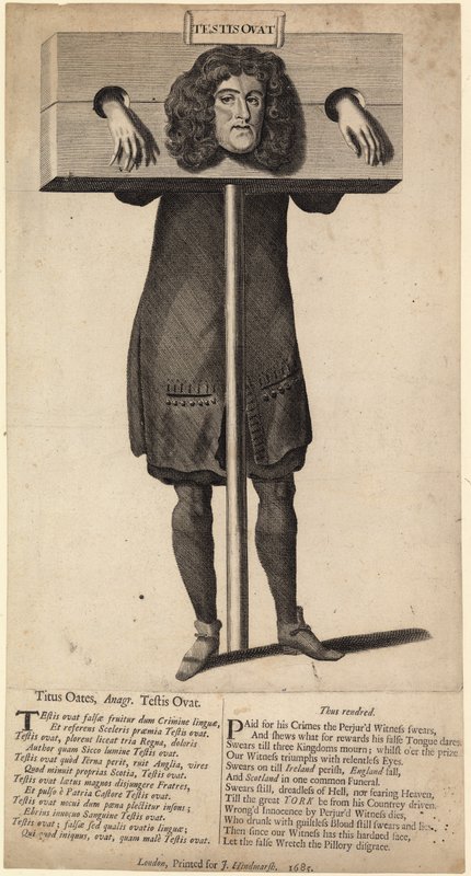 Titus Oates in the pillory, udgivet 1685 af English School