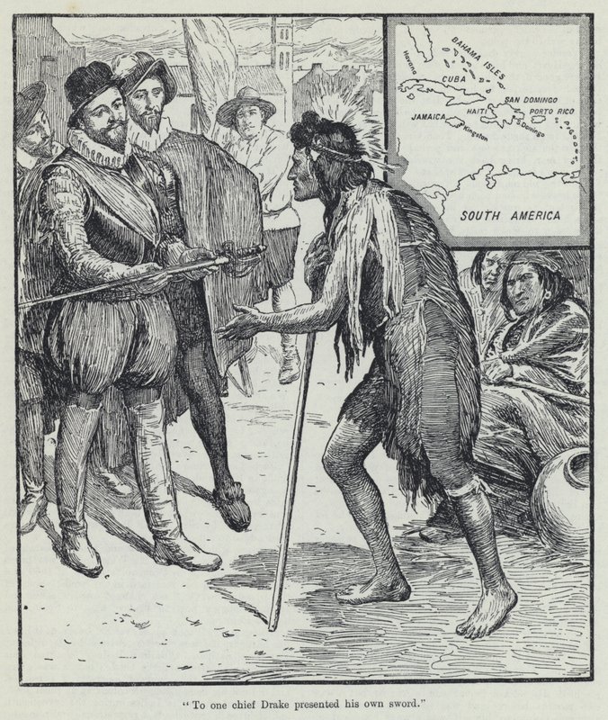 "To one chief Drake presented his own sword" dani af English School