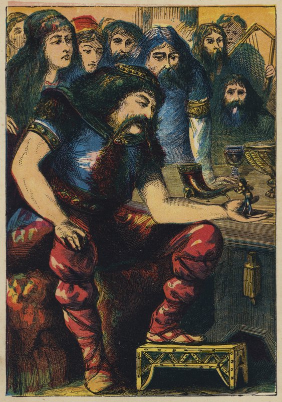 Tom Thumb ved Arthurs hof (farvelitografi) af English School