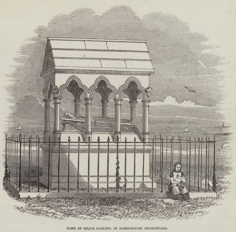 Grace Darlings grav i Bamborough Churchyard (gravering) af English School