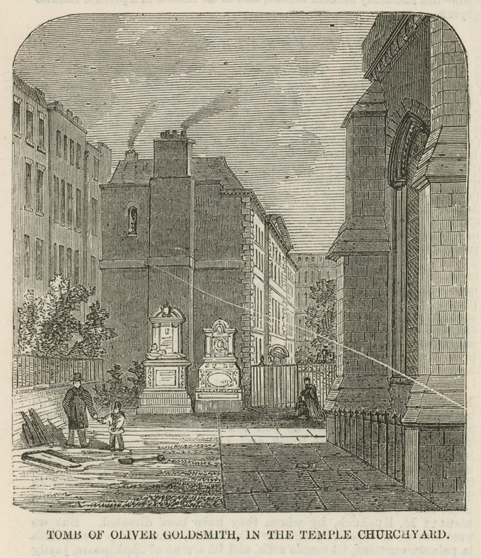 Oliver Goldsmiths grav i kirkegården i det indre tempel af English School
