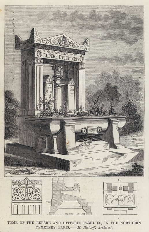 Lepere- og Hittorff-familiernes grav, på den nordlige kirkegård, Paris (gravering) af English School