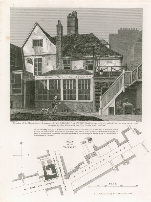 Tottenham Court, besat af Adam and Eve Tea House and Gardens af English School