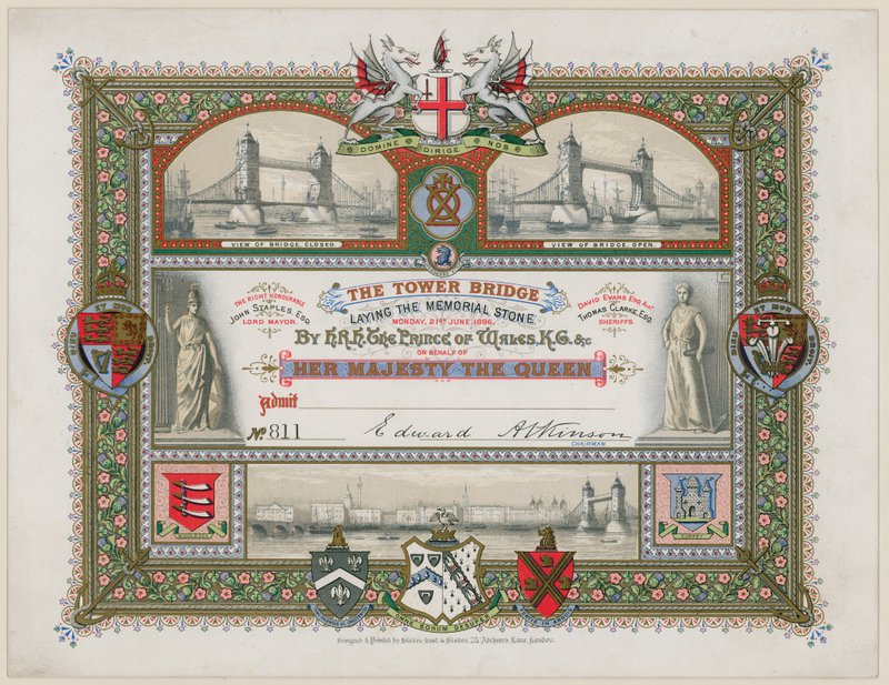 Tower Bridge, London, Invitation til lægning af mindestenen, 21. juni 1886 af English School