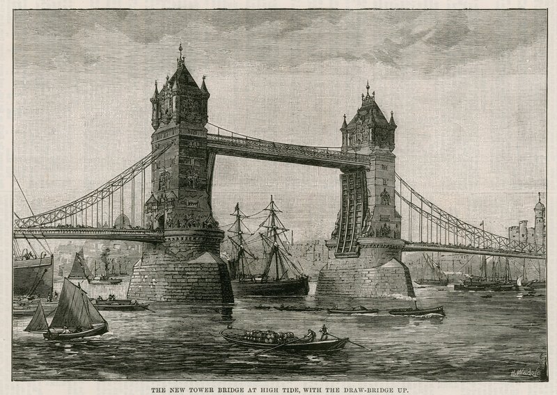 Tower Bridge ved højvande, med vindebroen oppe af English School