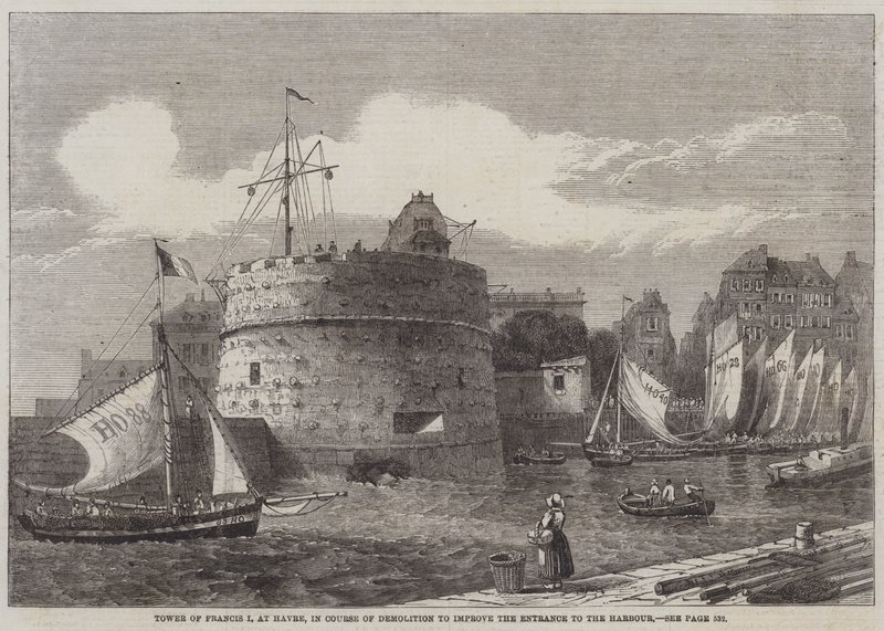 Francis I-tårnet i Havre, under nedrivning for at forbedre indgangen til havnen (gravering) af English School