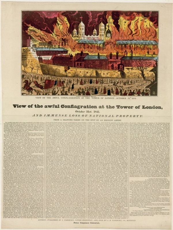 Tower of London Fire, 1841 af English School