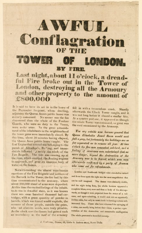 Tower of London Fire, 1841 af English School