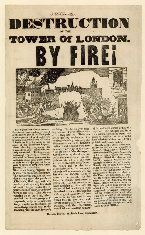 Tower of London Fire, 1841 af English School