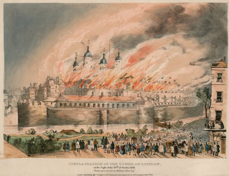 Tower of London Fire, 1841 af English School