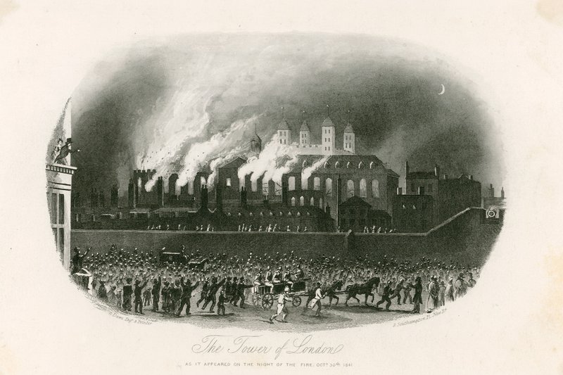 Tower of London Fire, 1841 af English School