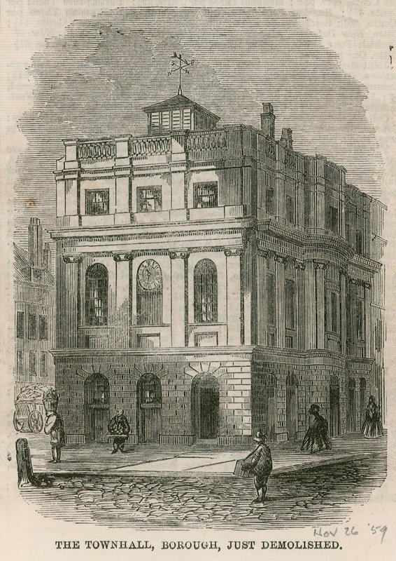 Rådhuset, Borough High Street, Southwark, London, netop revet ned af English School