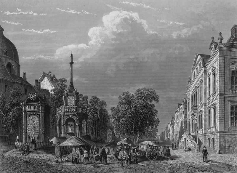Rådhus og markedsplads, Liege (kobberstik) af English School