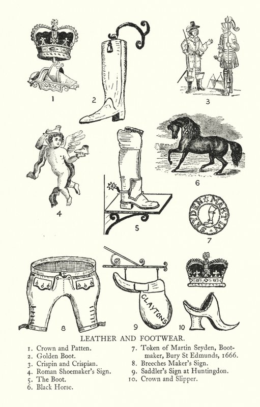 Handelstegn: Læder og fodtøj (litho) af English School