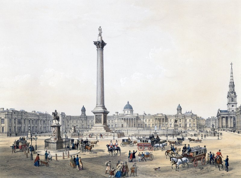 Trafalgar Square med National Gallery og St Martins Church af English School