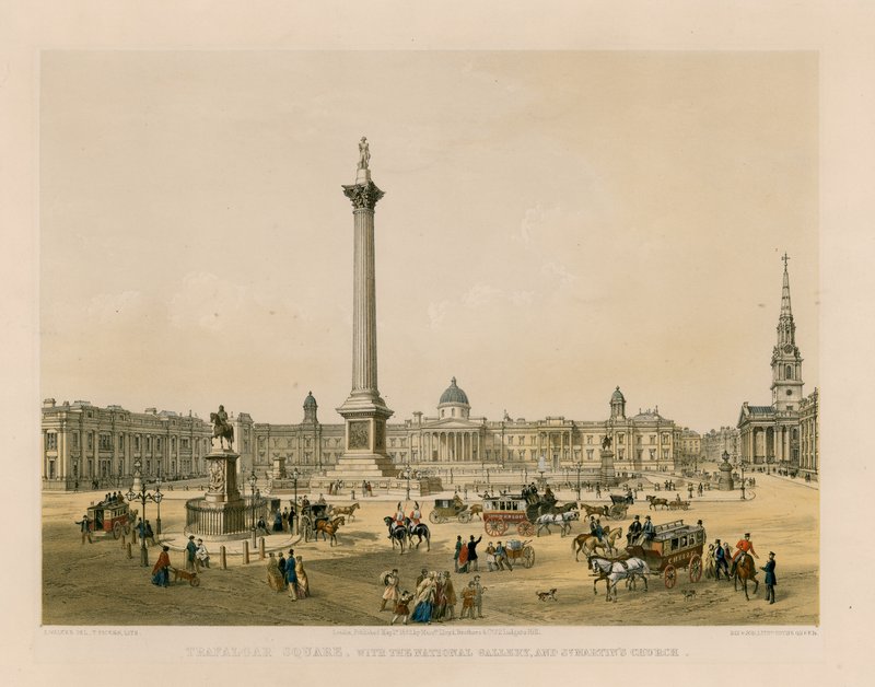 Trafalgar Square med National Gallery og St Martins Church af English School