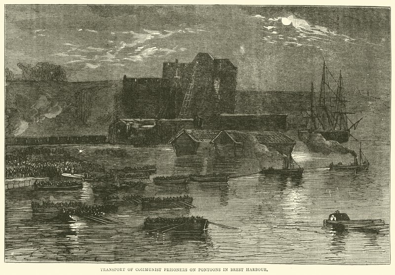 Transport af kommunistiske fanger på pontoner i Brest Havn, 1871 af English School