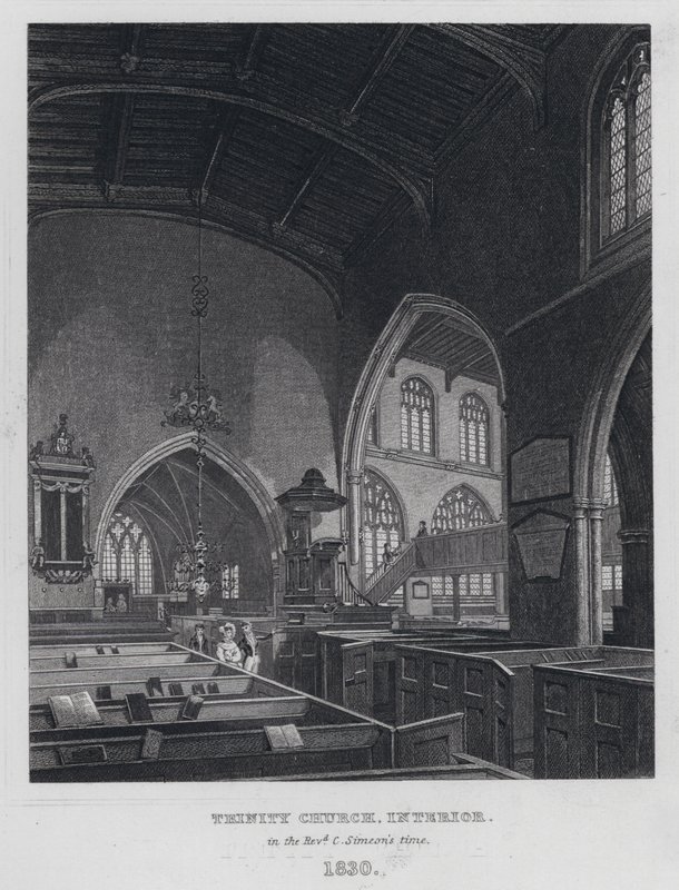 Trefoldighedskirken, interiør, på pastor C Simeons tid af English School