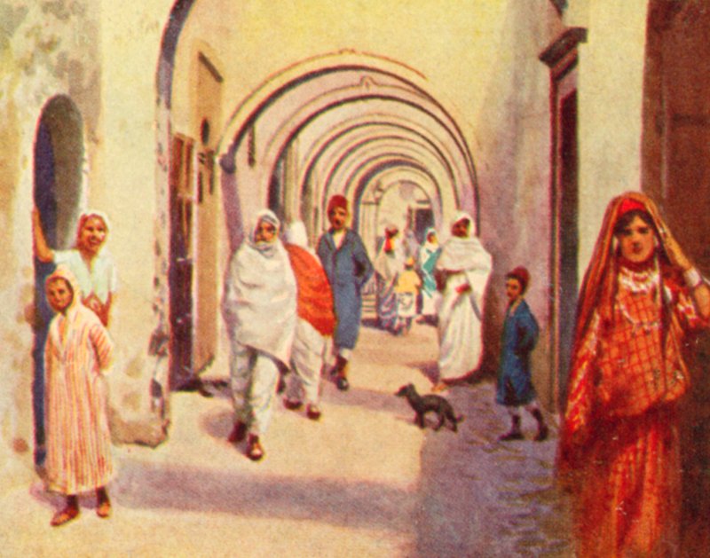 Tripoli, en hvælvet gade (farvelitografi) af English School