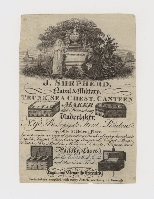Trunk Maker, J Shepherd, handelskort af English School