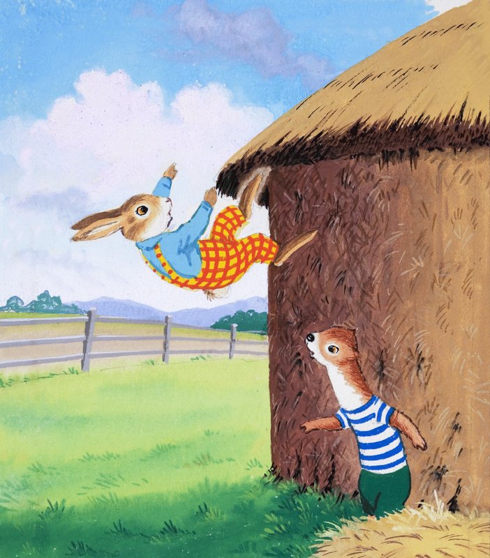 Tufty falder ned fra et tag af English School